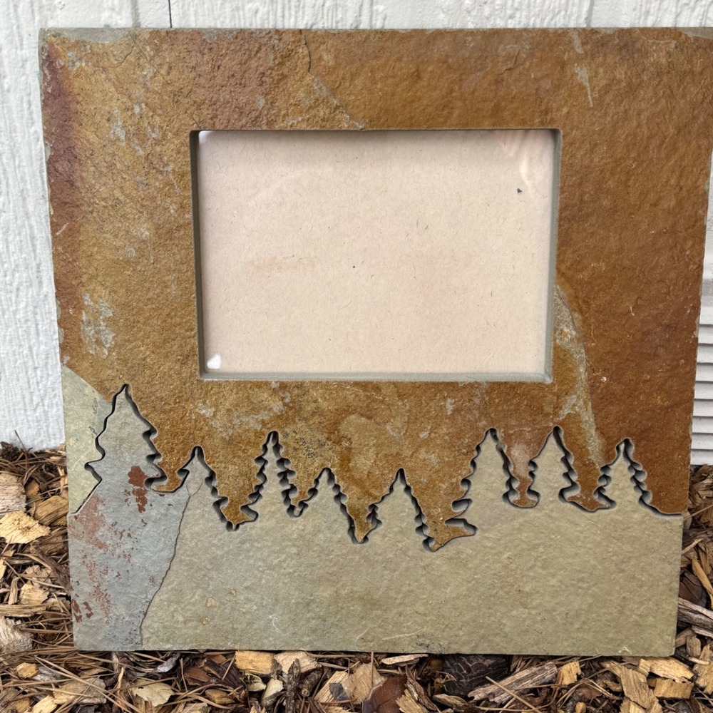 Native Earth Park City Utah Hand-Crafted Slate Pine Tree Picture Frame 5x7